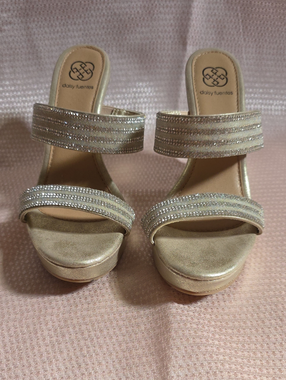Daisy Fuentes Shimmery Gold Two-Strap Platform Mules